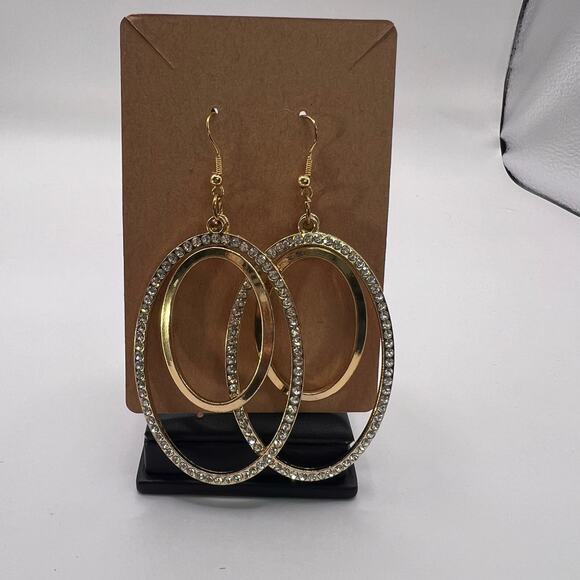 Large Gold Dangle Rhinestone Earrings New Statement Jewelry Prom Dance Clubbing - Picture 5 of 5